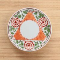 与山窯 豆皿 色絵三方富士菊花文