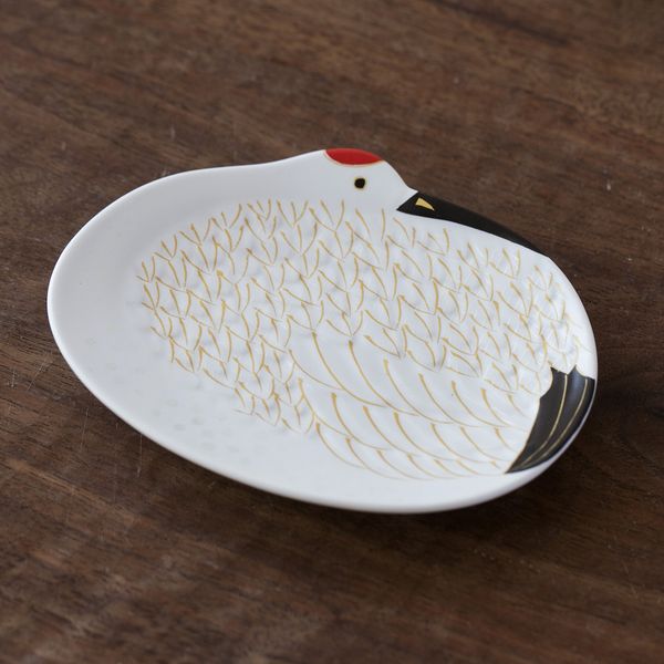 美品縁起物　鶴雪 幸楽窯 錦雪衣金羽根 鶴型銘々皿 -縁起の良い絵柄で、おめでたい食卓に