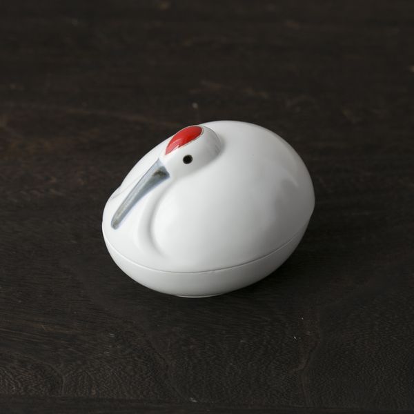 幸楽窯 錦雪衣鶴型 珍味入 -おめでたい鶴をかたどった蓋付きの器