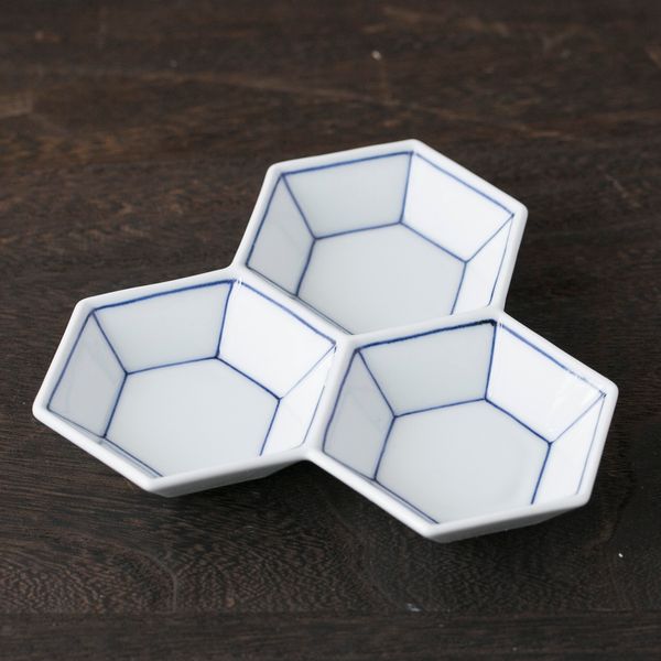 幸楽窯 線青亀甲 三品盛