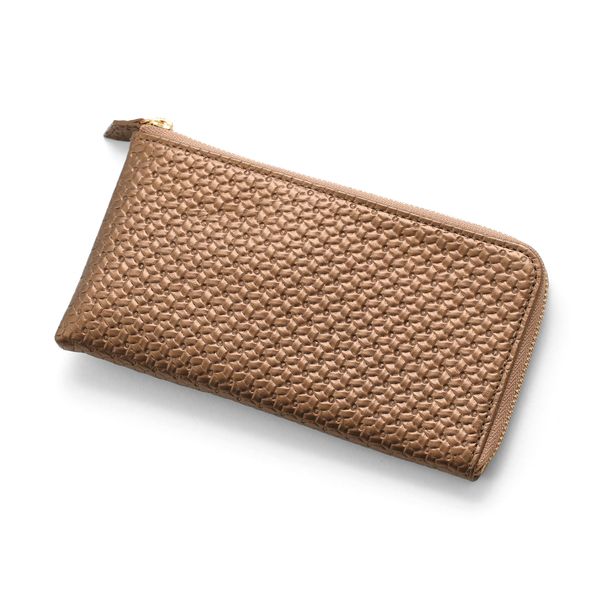 L字ファスナー長財布 メッシュ型押しレザー ブロンズ -1万円札が折らず