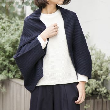 Heart of Mongolia/カシミヤ リブ編みカーディガン ショート ネイビー