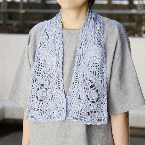 breezy blue/コード刺繍ストール サックス -【先行販売】つけ衿のよう