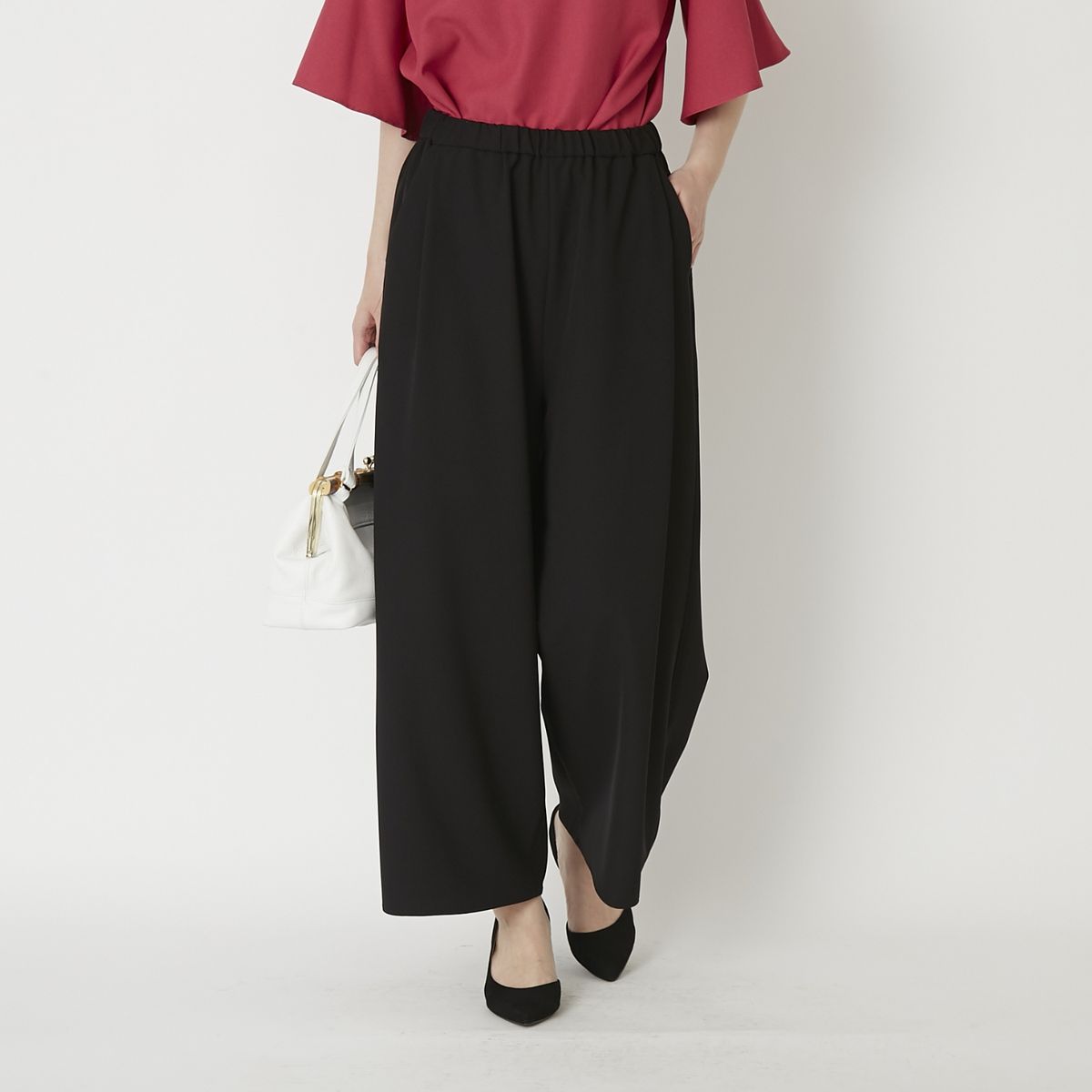 Kilka/洗えてシワになりにくいオールゴムワイドパンツ
