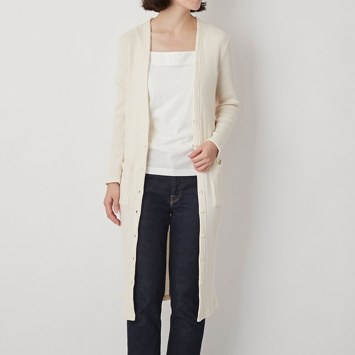 rolca/コットンテレコVネックロングカーディガン