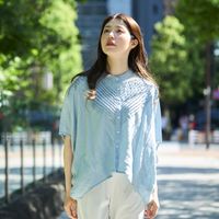 ubasoku/バンドカラーバイアスピンタックブラウス