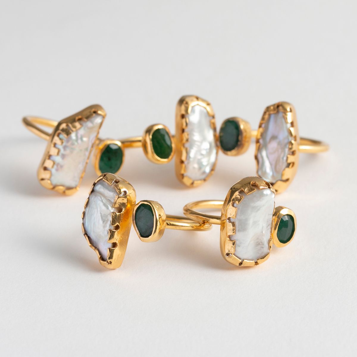 teRRam/2石リング エメラルド×パール