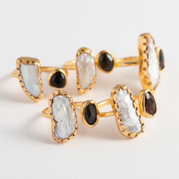 teRRam/2石リング トルマリン×パール -太い指にも似合う！トルコの職人