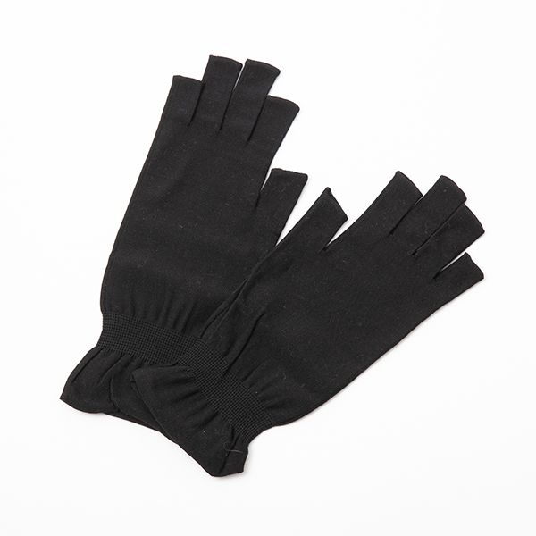 絹屋/内側シルク指切りアームカバーショート　鉄黒