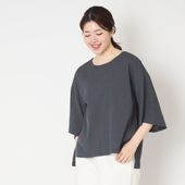 Kilka/洗えるシャーリング5分袖カットソー