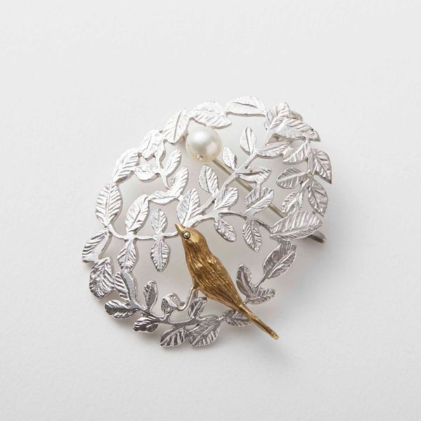 sasakihitomi/小鳥とパールのブローチペンダント -ブローチと