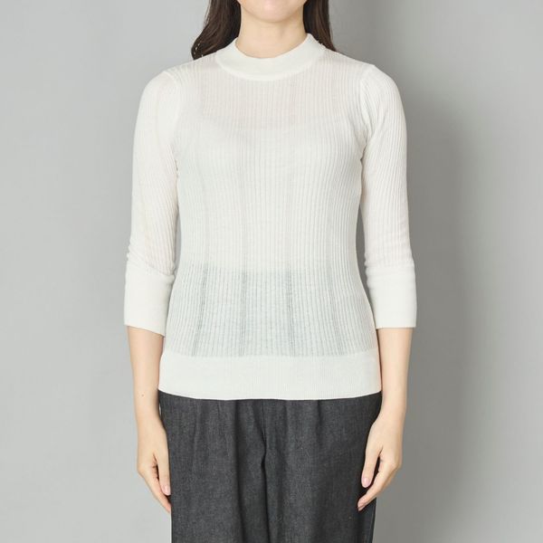 a mon gout/ランダムリブ モックネック 七分袖プルオーバー -すっきり