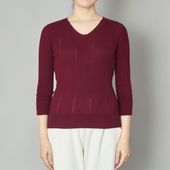 a mon gout/ランダムリブ Vネック 七分袖プルオーバー