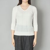 a mon gout/ランダムリブ Vネック 七分袖プルオーバー