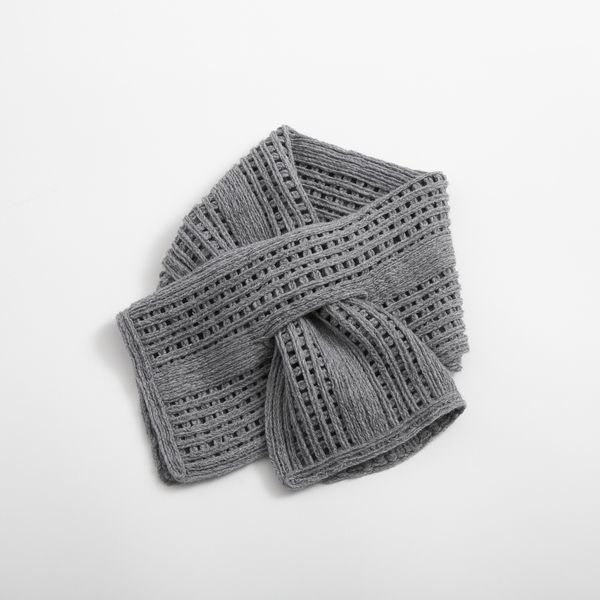 五泉之田中刺繍/刺繍のショートマフラー ストライプ -差し込み式だから