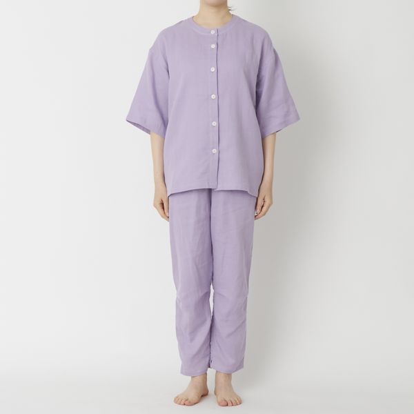 liflance/綿麻強撚ワッフルガーゼ半袖パジャマ レディース -丈感が