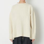 NARU/ラムウール アラン柄ハイネックニット