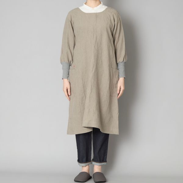 【新品タグ付き】Kapoc　カポック　割烹着　エプロン　リネン　麻 kapoc/割烹着 3rd -ワンピースのように着こなせて、コート代わりにも