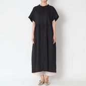 ubasoku/リネンバンドカラー半袖ワンピース