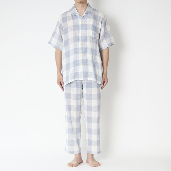 やわらか2重ガーゼパジャマ ブロックチェック メンズ -ゆったり