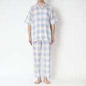 やわらか2重ガーゼパジャマ ブロックチェック メンズ