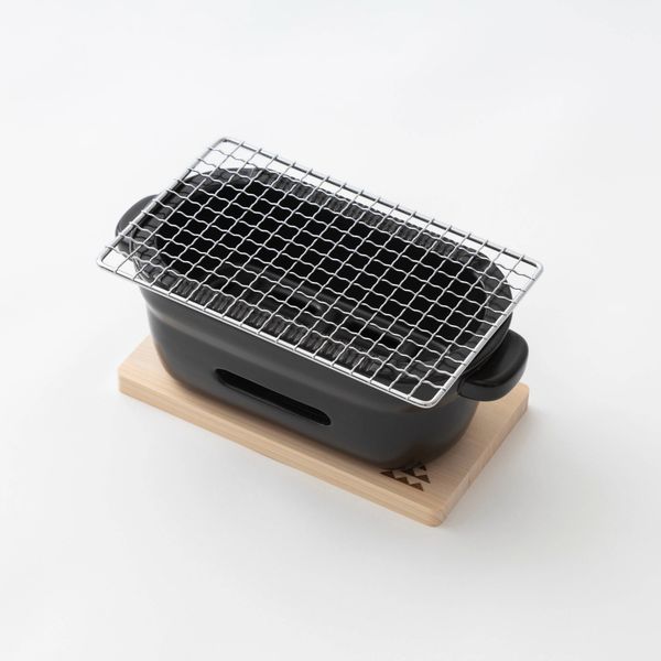 かもしか道具店/陶の炭火コンロ 角 -少ない煙で炭火焼きができる、耐熱