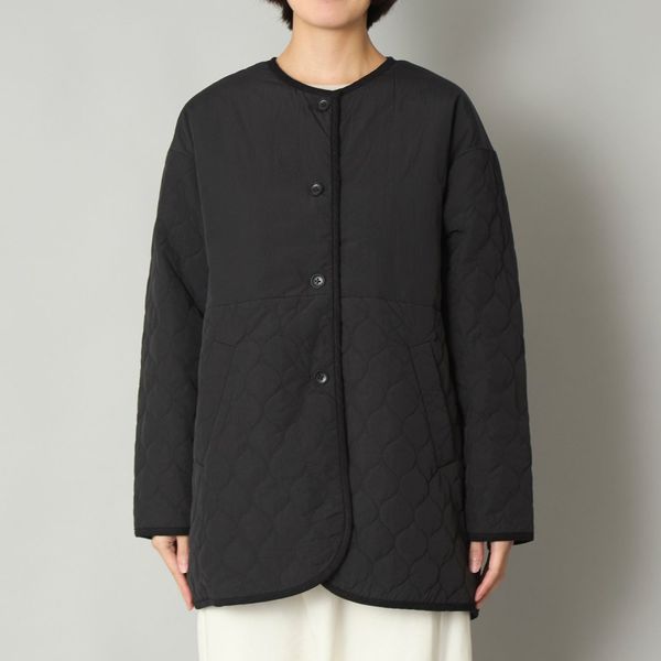 nachukara/ナイロンキルトノーカラージャケット -重ね着してもすっきり