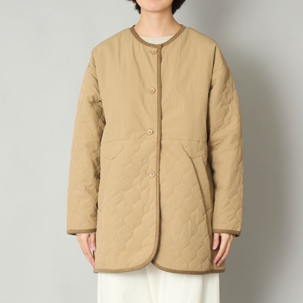 nachukara/ナイロンキルトノーカラージャケット -重ね着してもすっきり