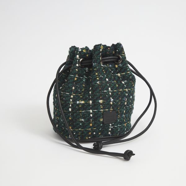 Swaraj/ツイードレザーコンボショルダーバッグ -ころんとした形が