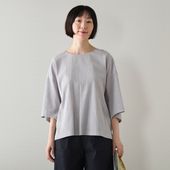Kilka/洗えるシャーリング5分袖カットソー