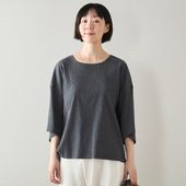 Kilka/洗えるシャーリング5分袖カットソー