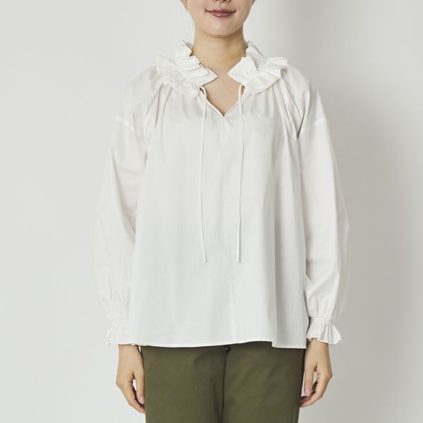 denicher/ネックフリルブラウス -袖丈調整できてロングシーズン着