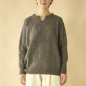 SAIFUKU/ウール100%アラン柄プルオーバー　キーネック