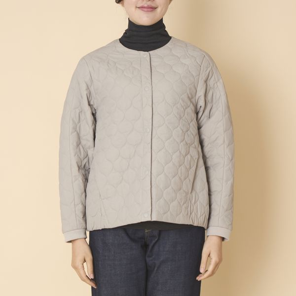 nachukara/ナイロンキルトノーカラーブルゾン