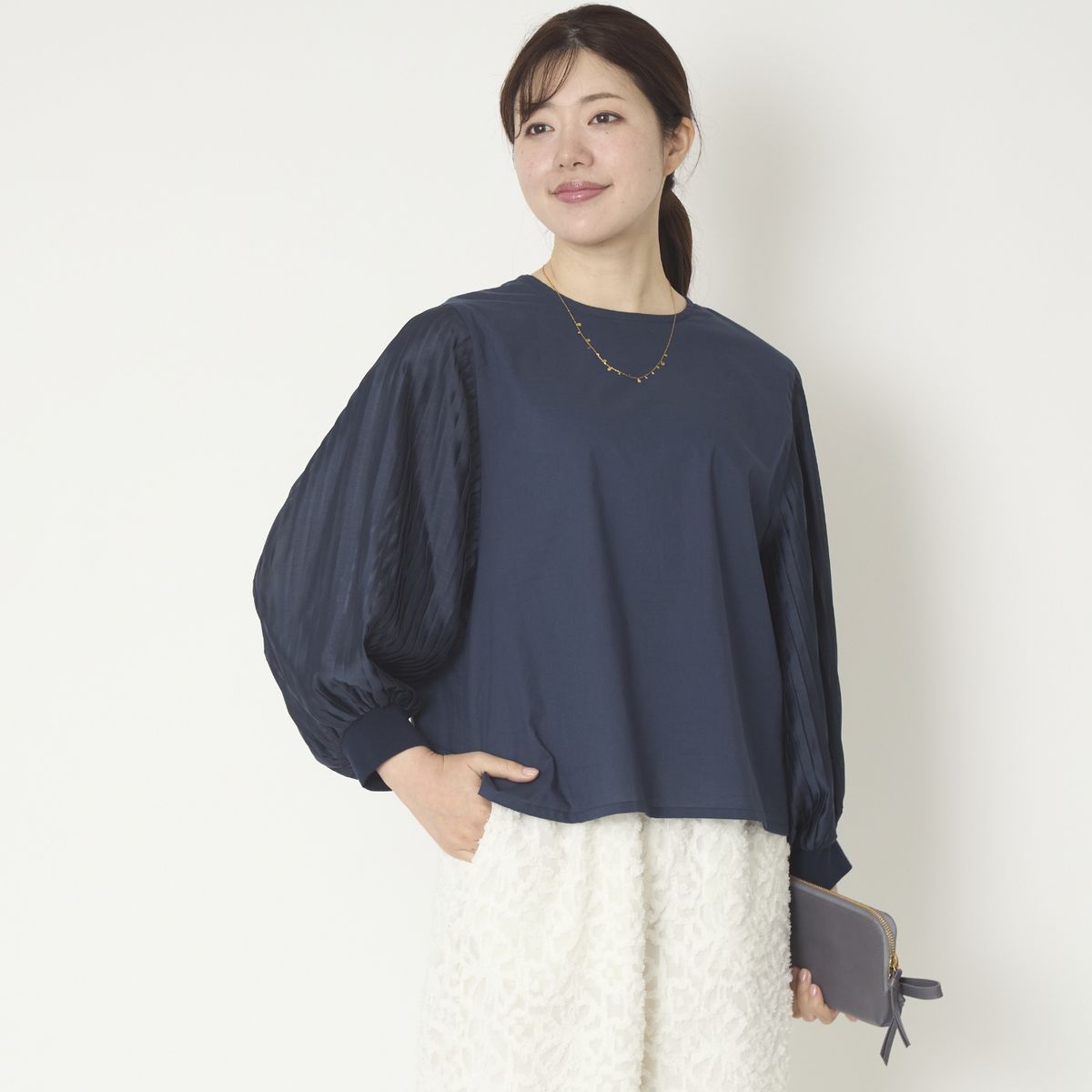 denicher/ドッキングプリーツスリーブブラウス
