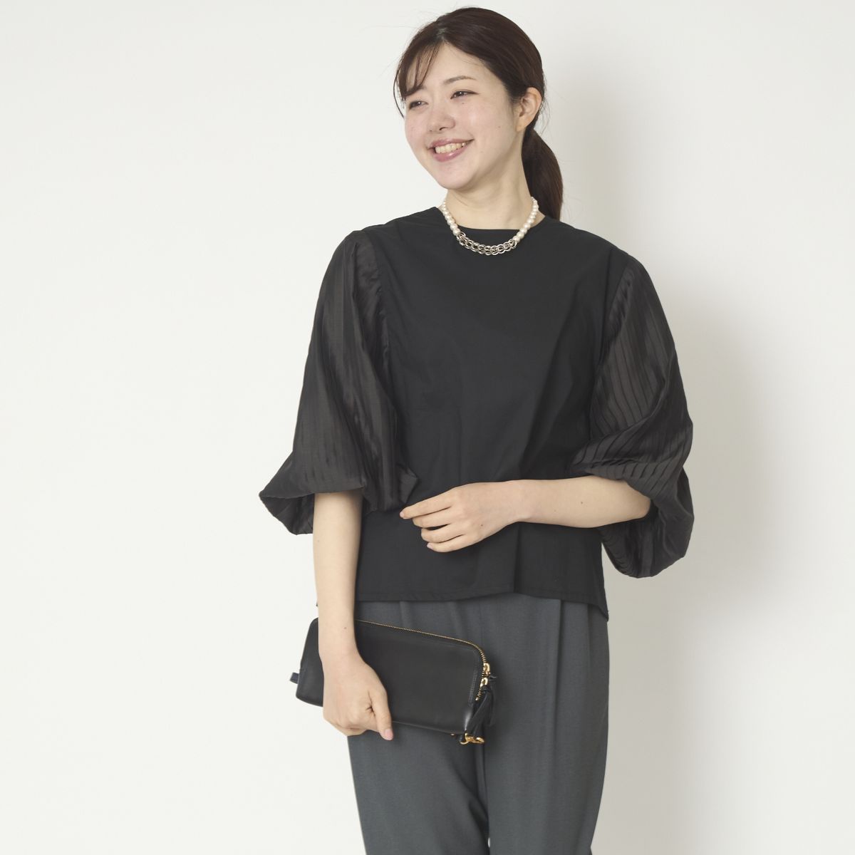 denicher/ドッキングプリーツスリーブブラウス