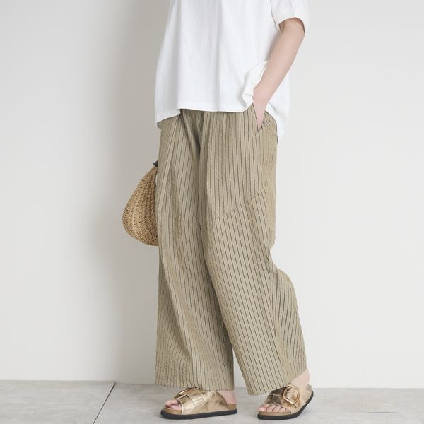 Kilka/風が通るストライプのカーブパンツ