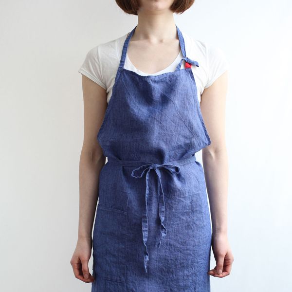 Lino e Lina フルエプロン マノン ミモザ／ブルーパヴォーネ Lino e