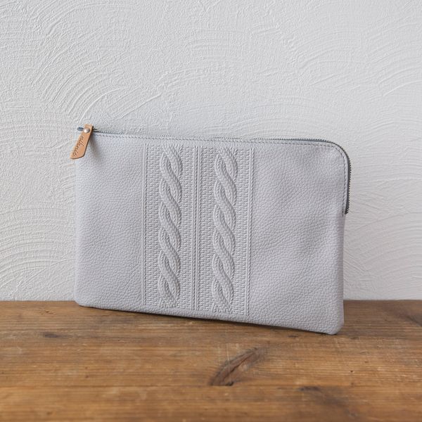 フクモモポーチ　太ニット風オフホワイト niknit/ニット柄型押しポーチ L -劣化しないニット柄のポーチ見つけ
