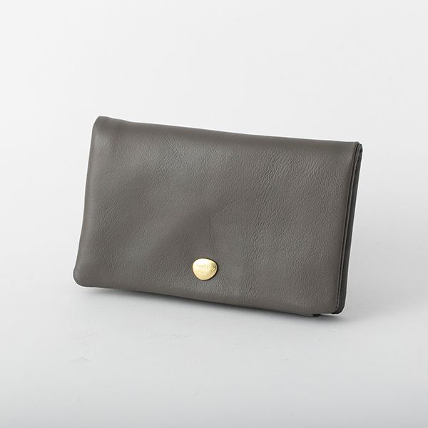 二つ折り財布 グレー MURA 二つ折り財布 ファスナー 本革 やぎ革 レザー レディース 財布